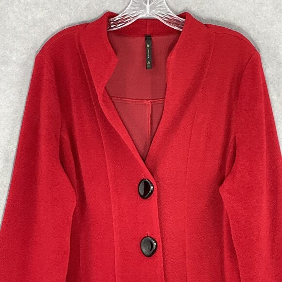 IC by Connie K Blazer Women Sz XL Red Slinky Two Button Jacket Artsy Lagenlook - Picture 2 of 12